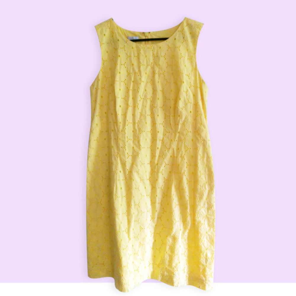 Talbots Classic Yellow Eyelet Lace Dress